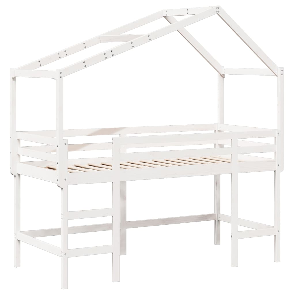 Lit superposé avec échelle et toit sans matelas blanc 90x200 cm - XIOS