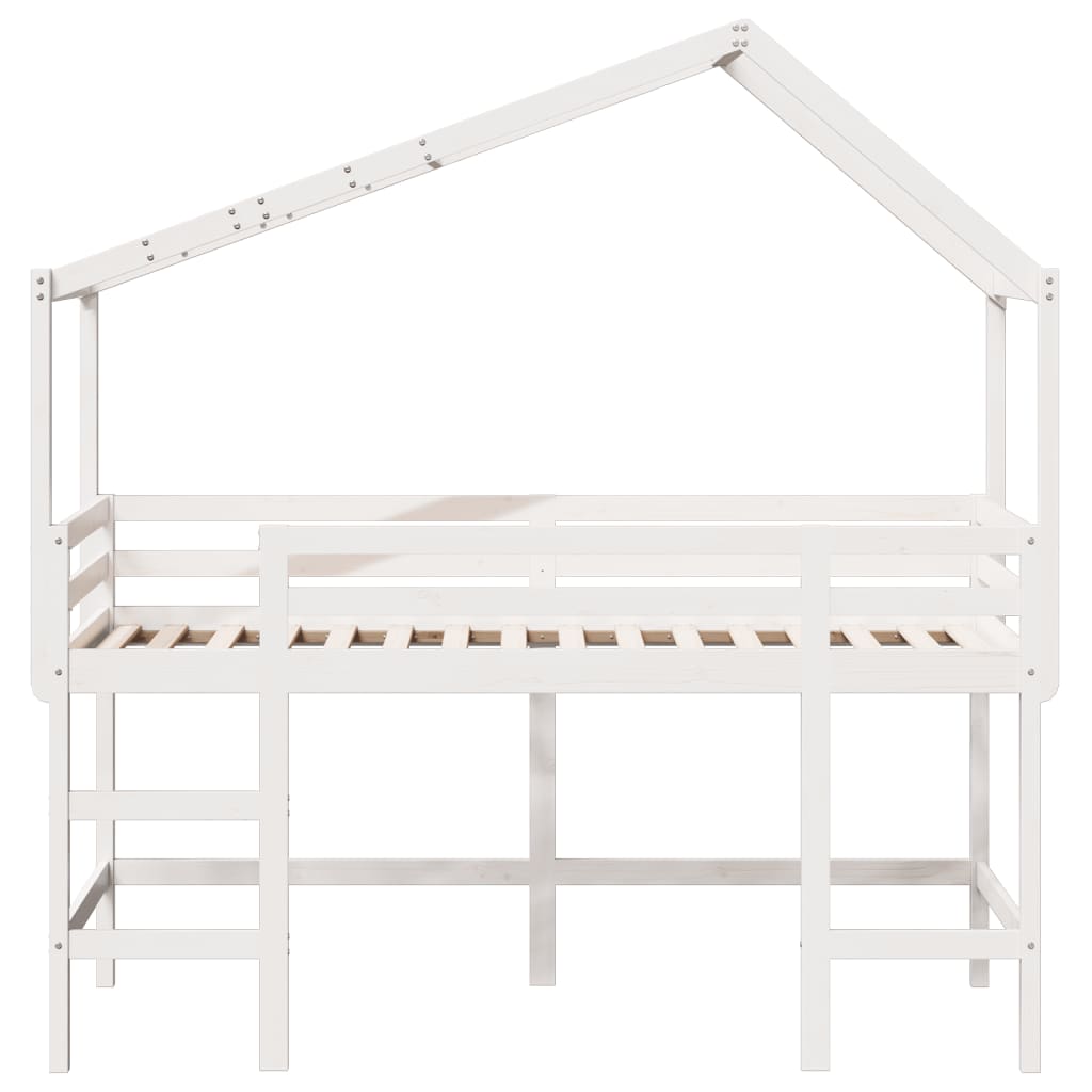 Lit superposé avec échelle et toit sans matelas blanc 90x200 cm - XIOS