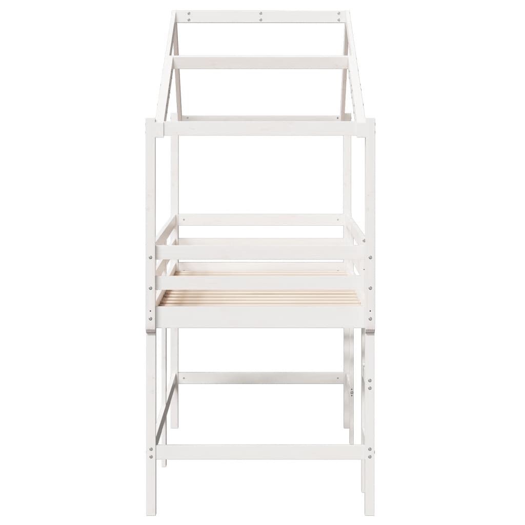 Lit superposé avec échelle et toit sans matelas blanc 90x200 cm - XIOS