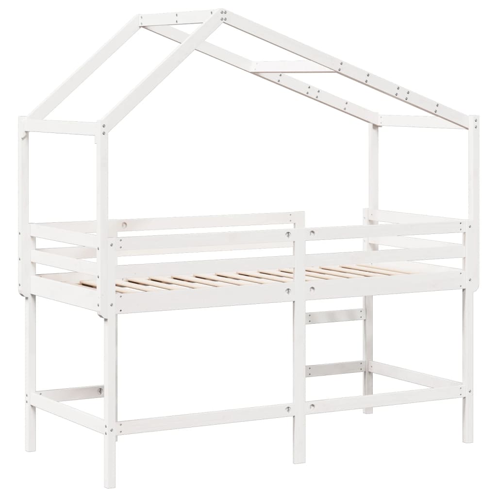 Lit superposé avec échelle et toit sans matelas blanc 90x200 cm - XIOS