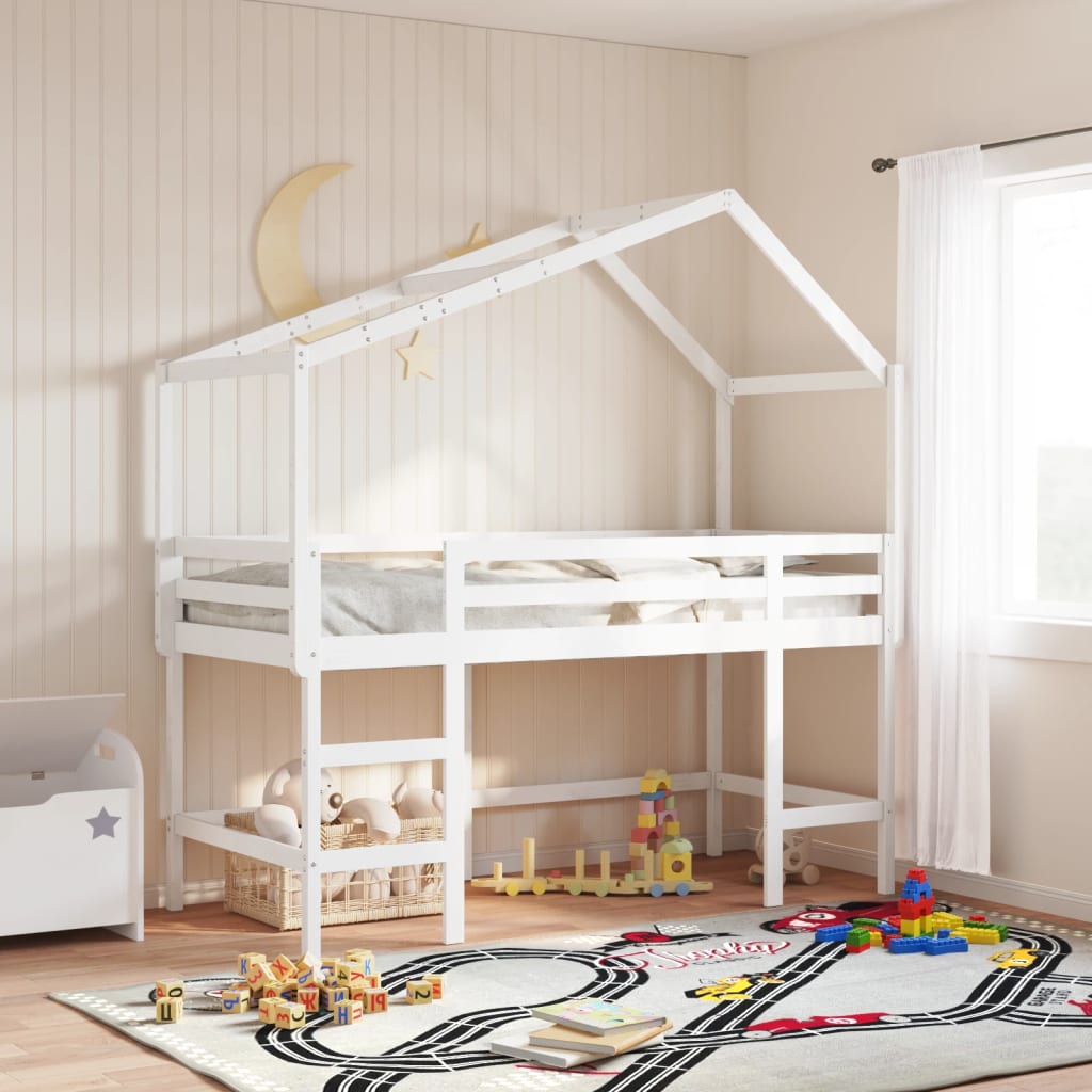 Lit superposé avec échelle et toit sans matelas blanc 90x200 cm - XIOS
