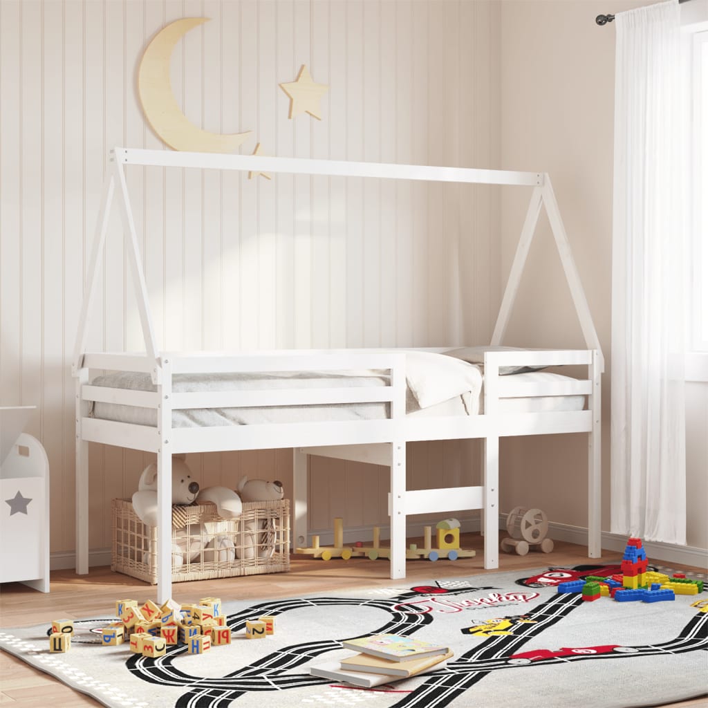 Lit haut sans matelas blanc 90x200 cm bois de pin massif - XIOS