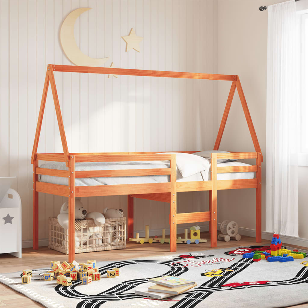 Lit haut sans matelas cire marron 90x190 cm bois de pin massif - XIOS