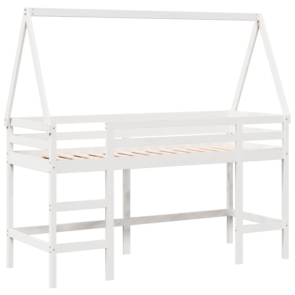 Lit superposé avec échelle et toit sans matelas blanc 90x200 cm - XIOS