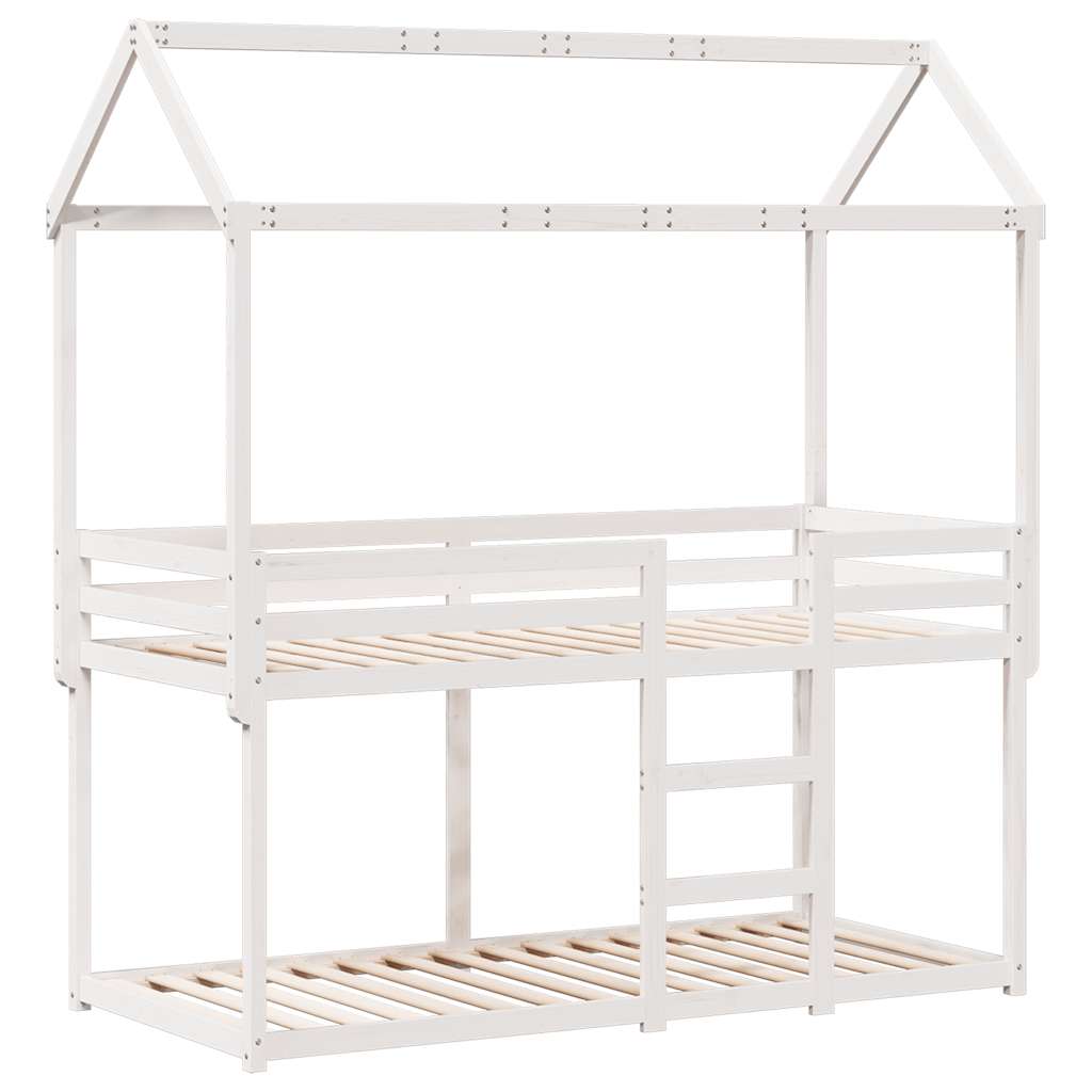 Lit superposé sans matelas blanc 90x200 cm bois de pin massif - XIOS