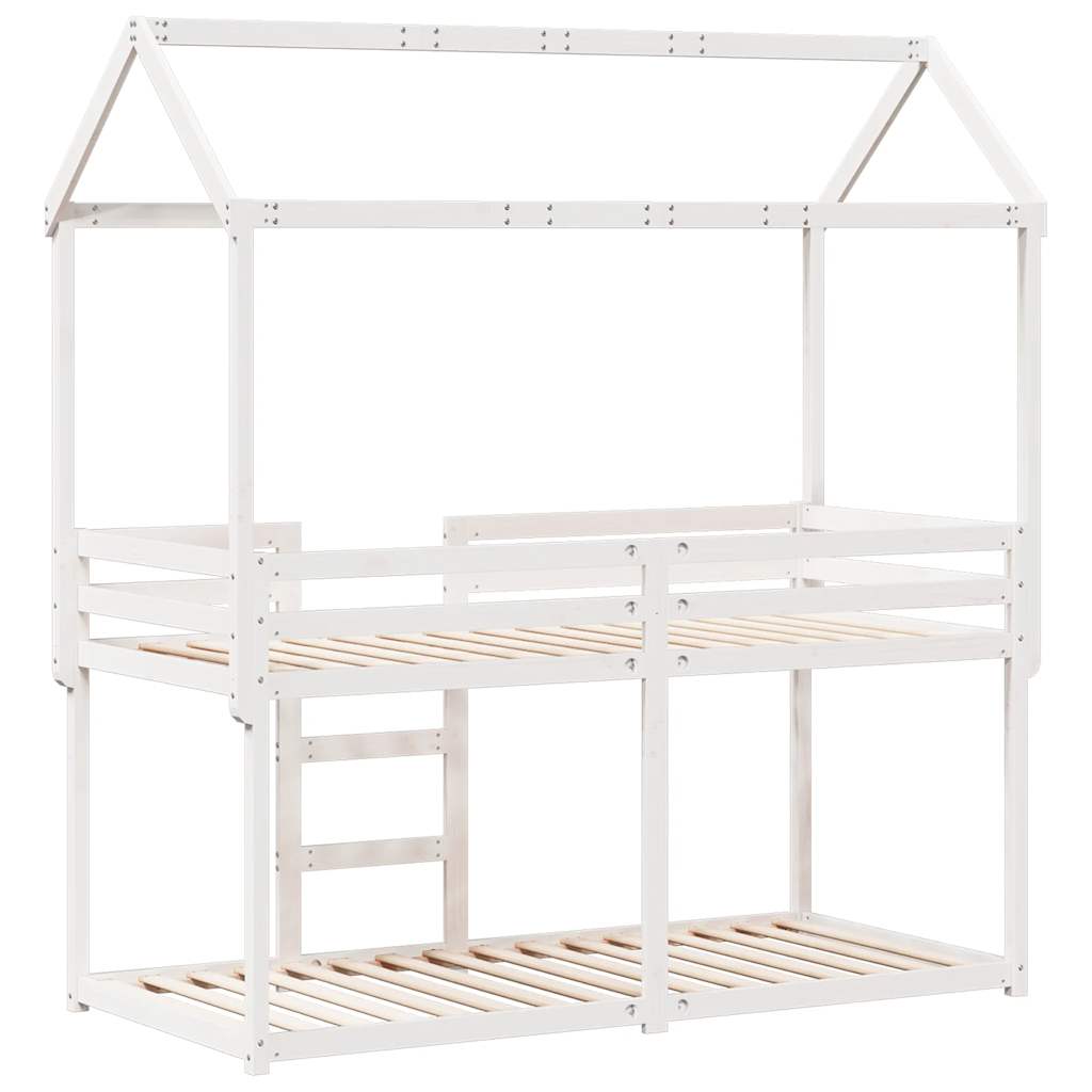 Lit superposé sans matelas blanc 90x200 cm bois de pin massif - XIOS