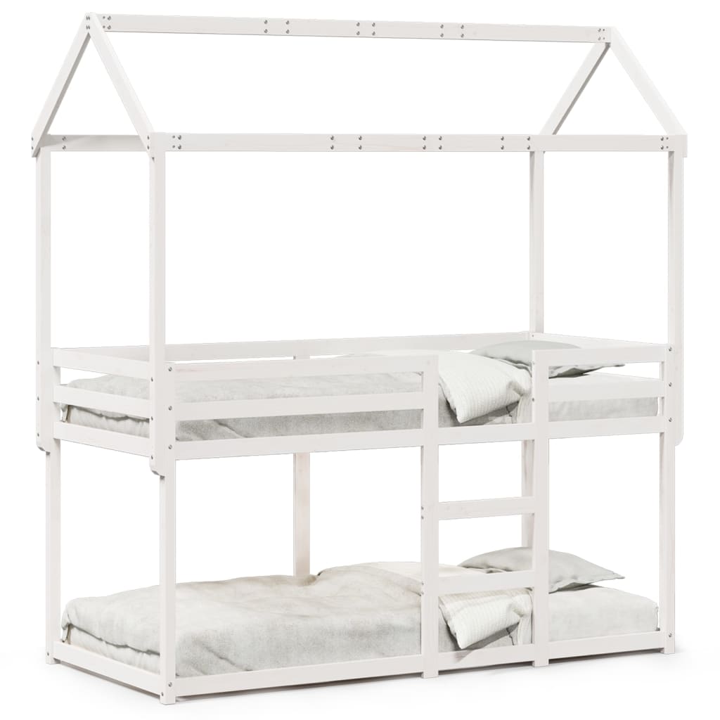 Lit superposé sans matelas blanc 90x200 cm bois de pin massif - XIOS