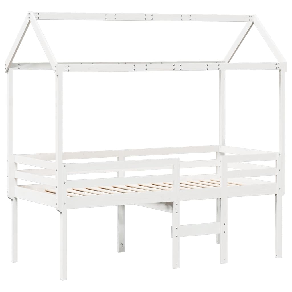 Lit haut sans matelas blanc 90x200 cm bois de pin massif - XIOS