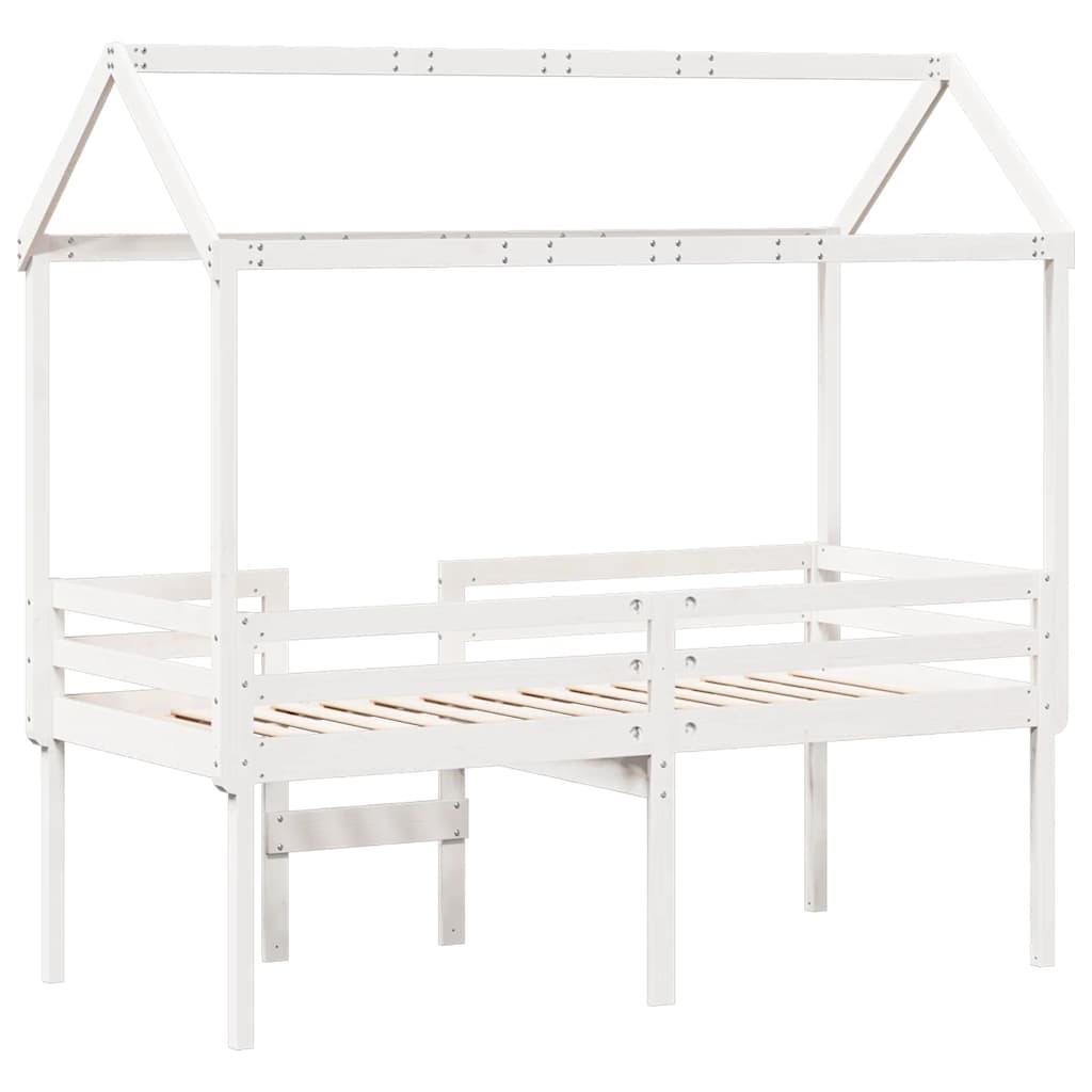 Lit haut sans matelas blanc 90x200 cm bois de pin massif - XIOS