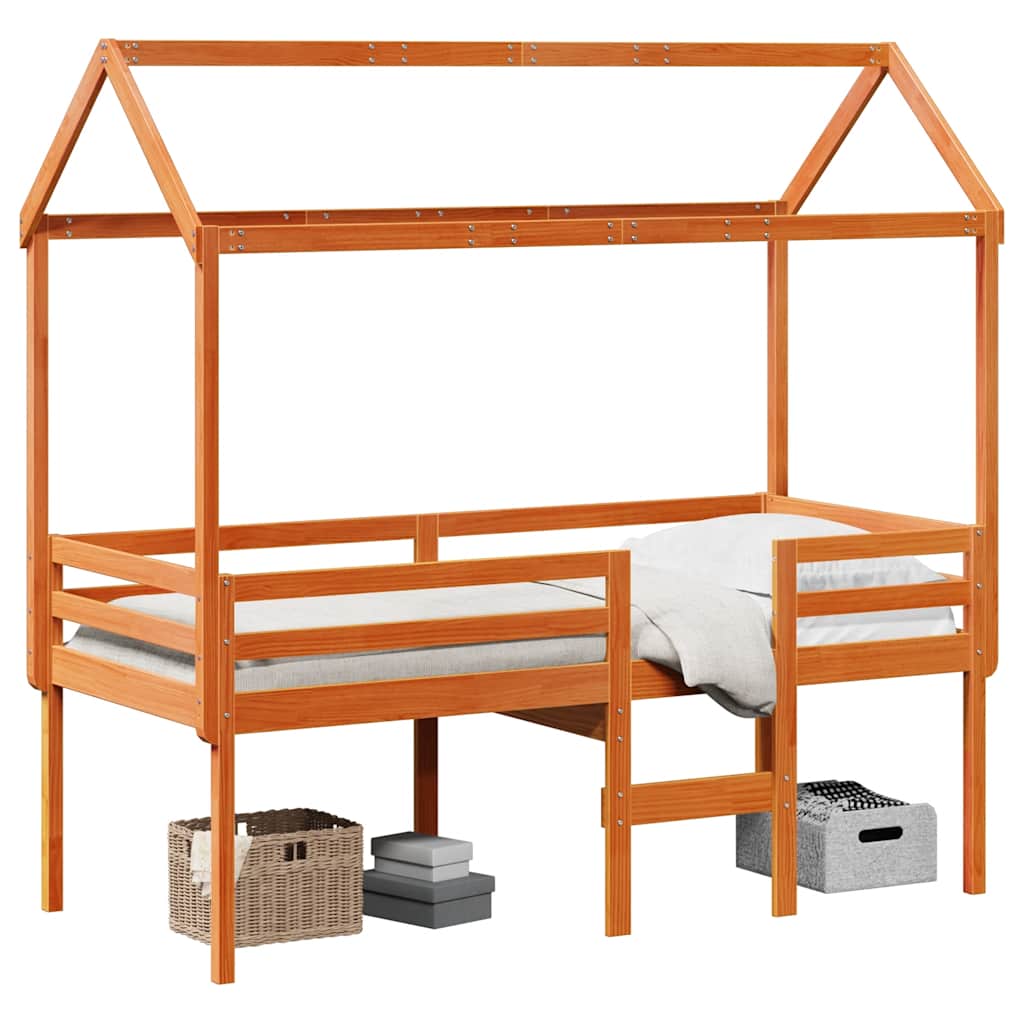 Lit haut sans matelas cire marron 90x200 cm bois de pin massif - XIOS