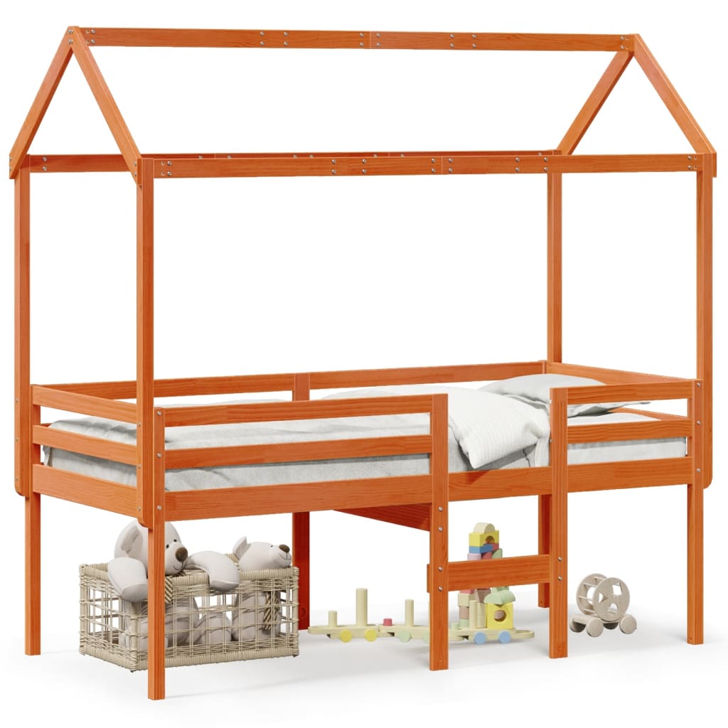 Lit haut sans matelas cire marron 90x200 cm bois de pin massif - XIOS