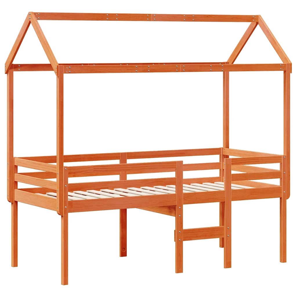 Lit haut sans matelas cire marron 90x200 cm bois de pin massif - XIOS