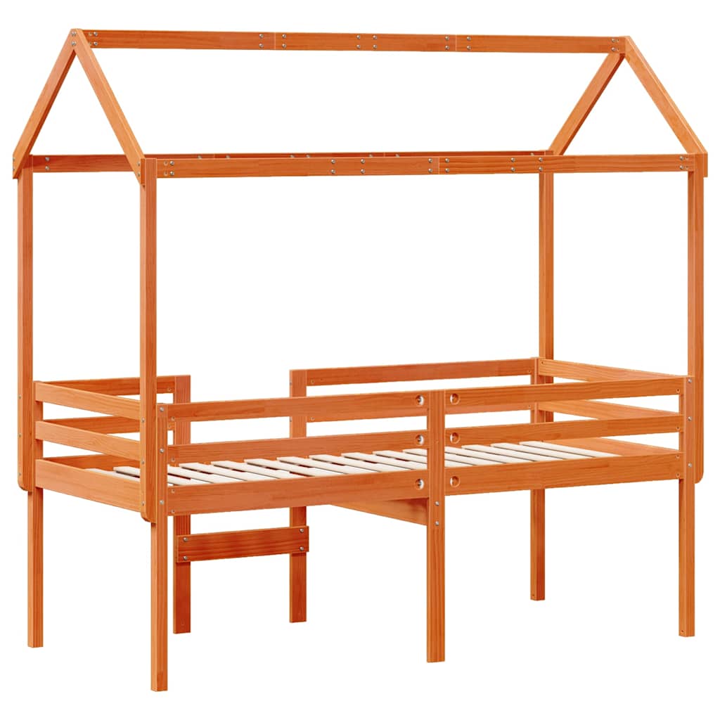 Lit haut sans matelas cire marron 80x200 cm bois de pin massif - XIOS
