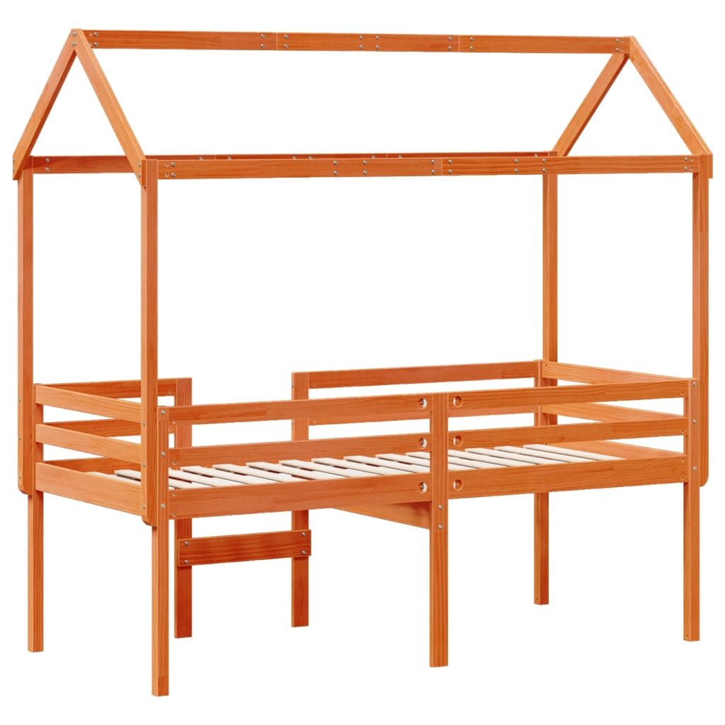 Lit haut sans matelas cire marron 90x190 cm bois de pin massif - XIOS