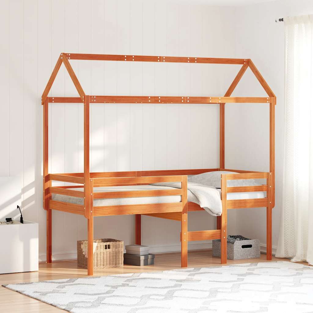 Lit haut sans matelas cire marron 75x190 cm bois de pin massif - XIOS