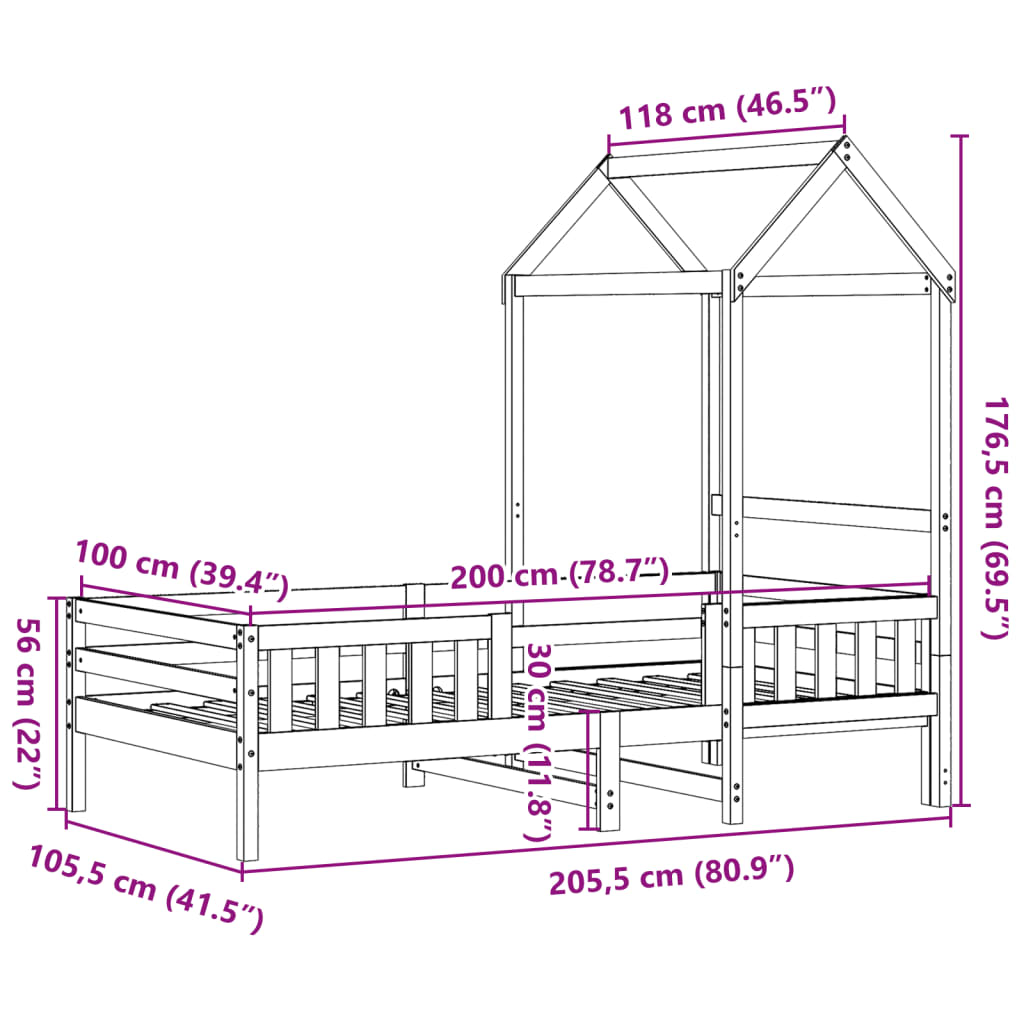 Cadre de lit avec toit sans matelas cire marron 100x200 cm - XIOS
