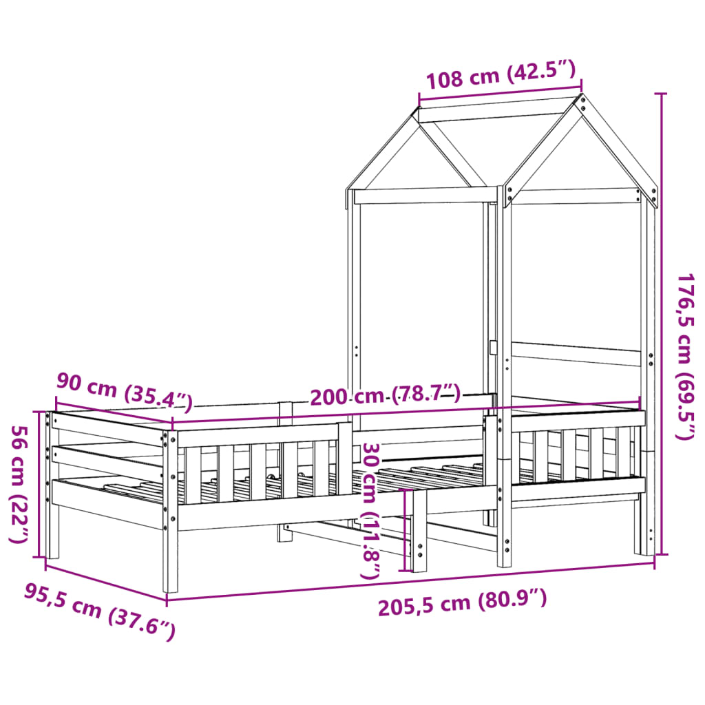 Cadre de lit avec toit sans matelas cire marron 90x200 cm - XIOS