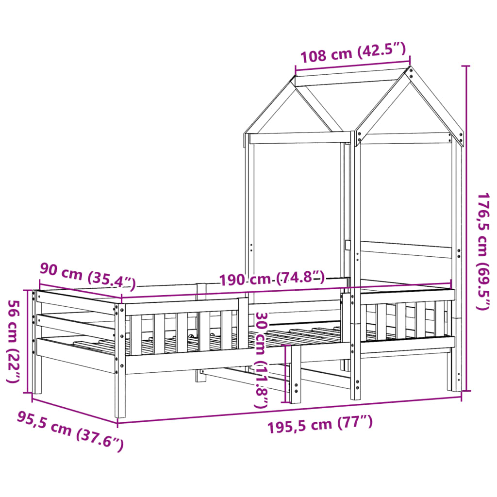 Cadre de lit avec toit sans matelas cire marron 90x190 cm - XIOS