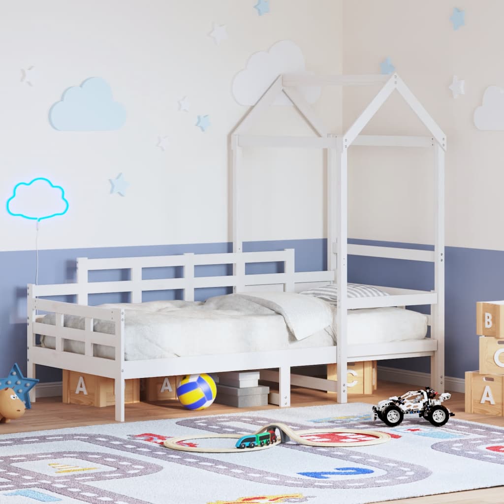 Lit de jour avec toit sans matelas blanc 80x200 cm bois massif - XIOS