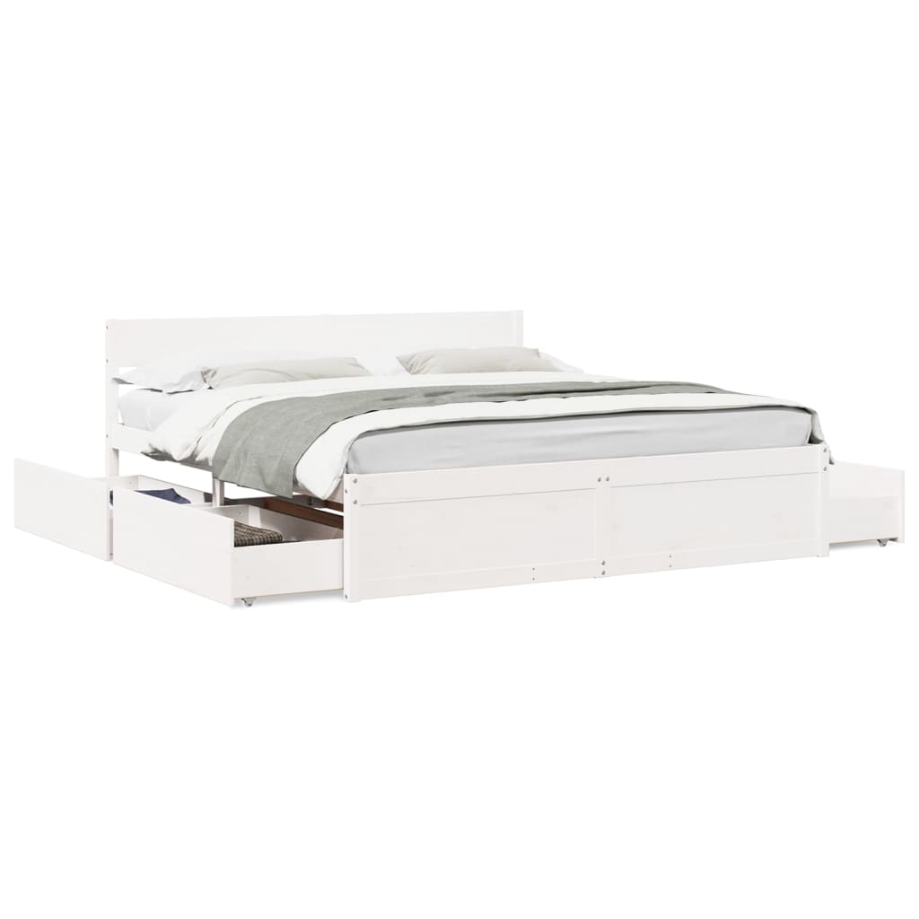 Cadre de lit sans matelas blanc 200x200 cm bois massif de pin - XIOS