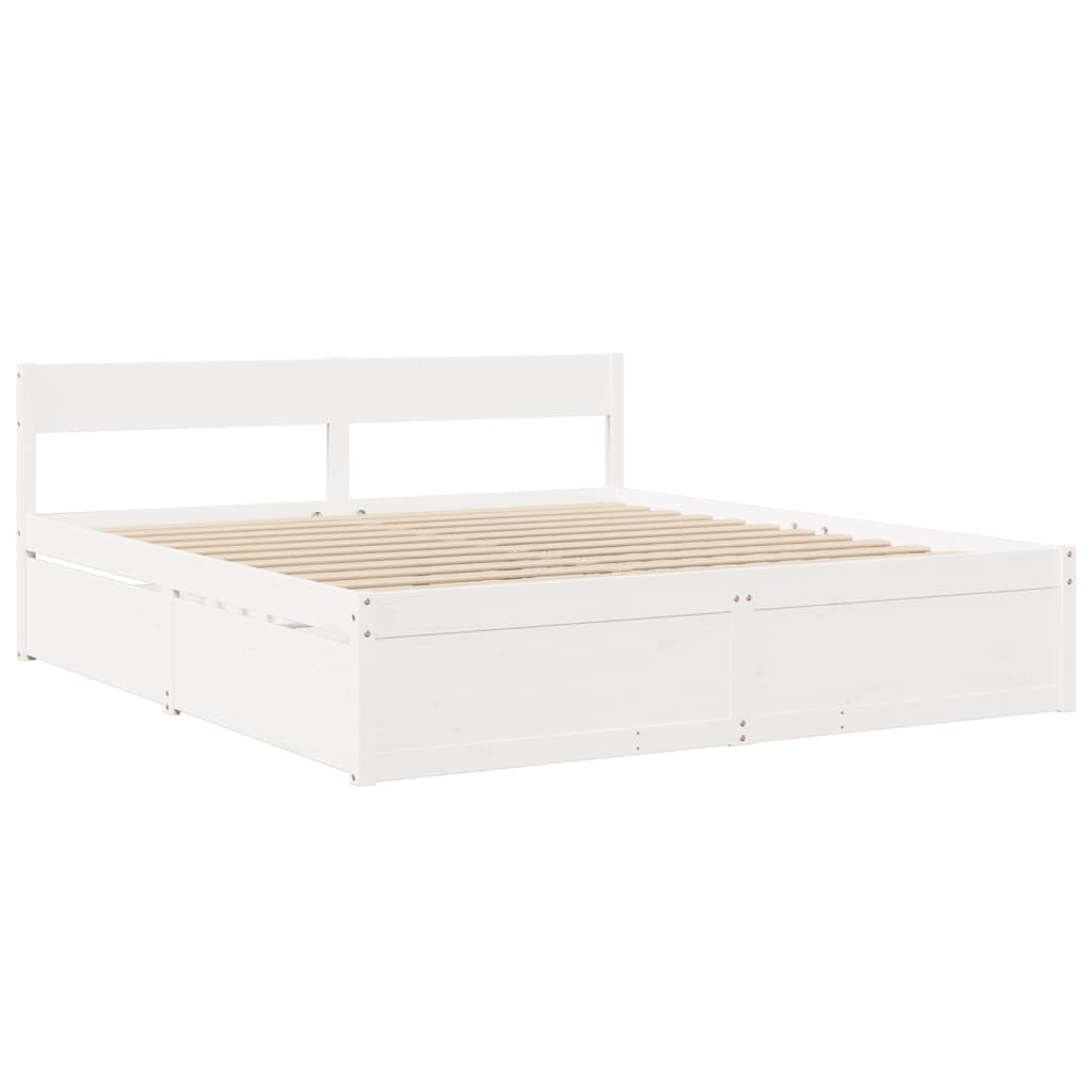 Cadre de lit sans matelas blanc 200x200 cm bois massif de pin - XIOS