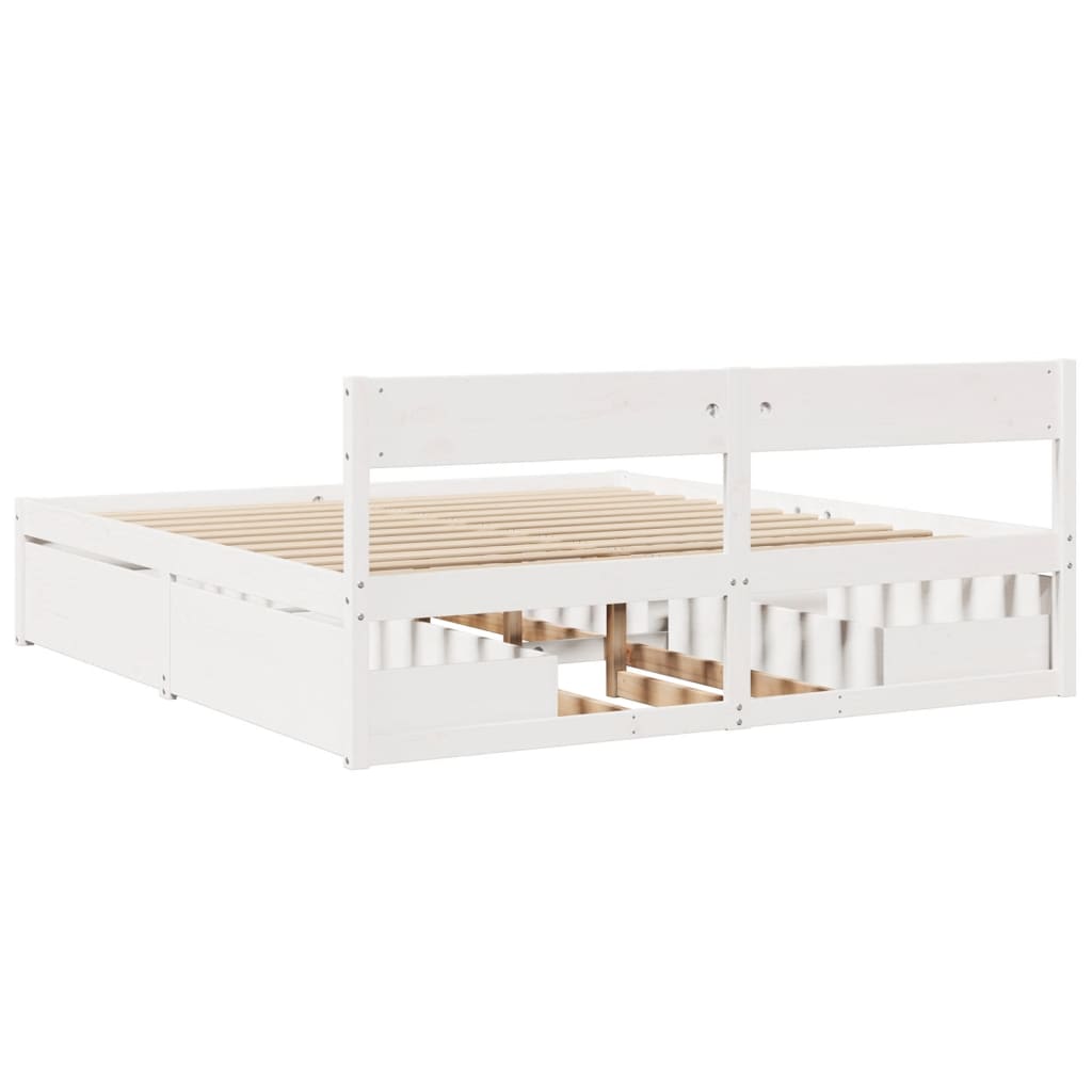 Cadre de lit sans matelas blanc 200x200 cm bois massif de pin - XIOS