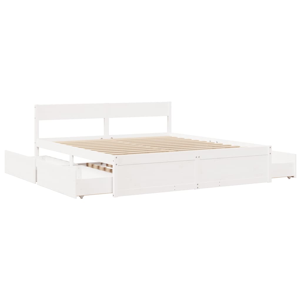 Cadre de lit sans matelas blanc 200x200 cm bois massif de pin - XIOS