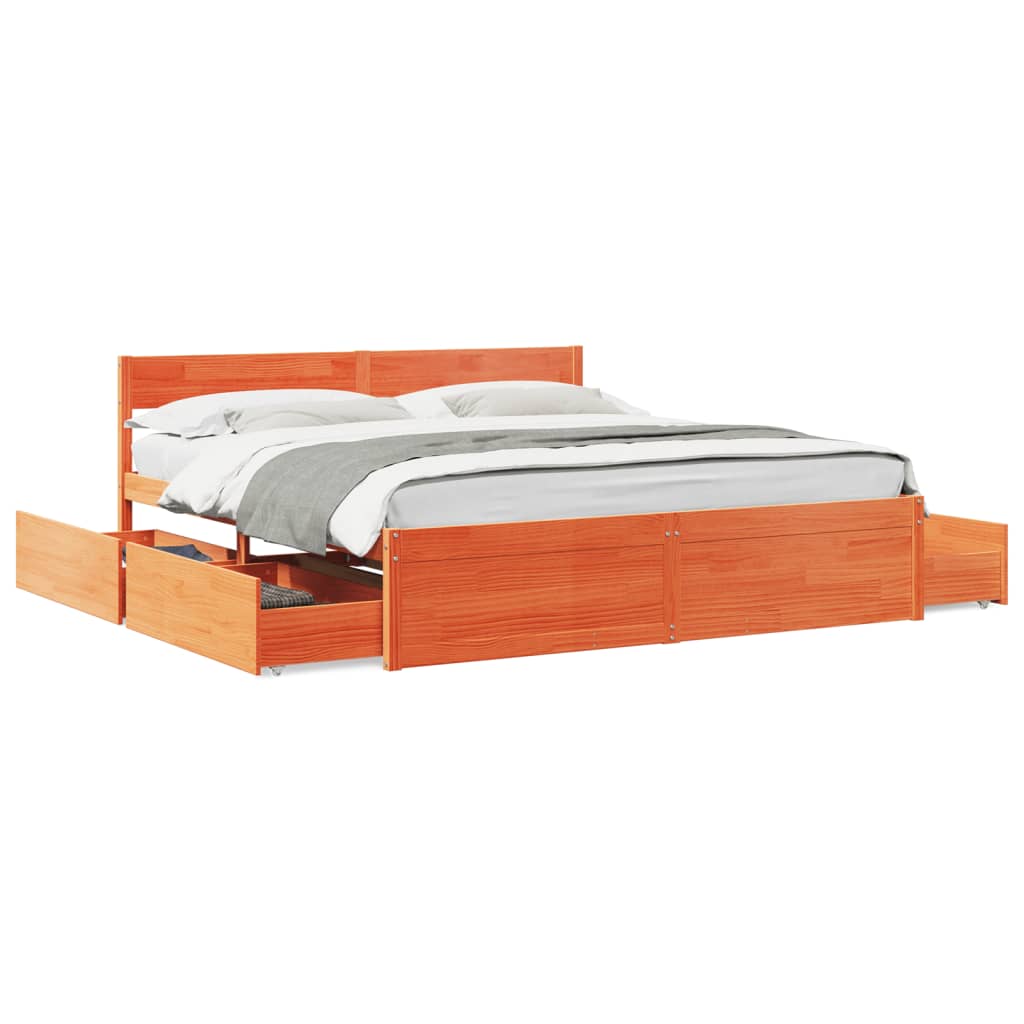 Cadre de lit sans matelas cire marron 200x200cm bois pin massif - XIOS