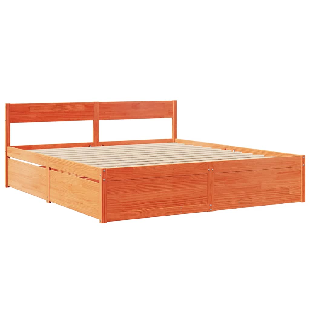 Cadre de lit sans matelas cire marron 200x200cm bois pin massif - XIOS