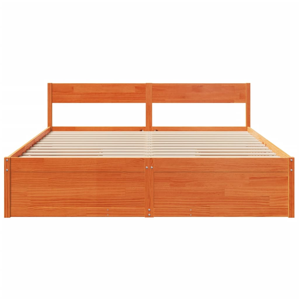 Cadre de lit sans matelas cire marron 200x200cm bois pin massif - XIOS