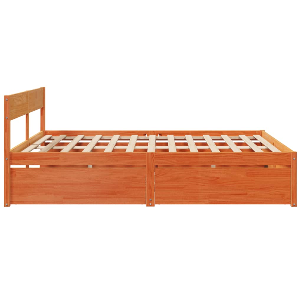 Cadre de lit sans matelas cire marron 200x200cm bois pin massif - XIOS