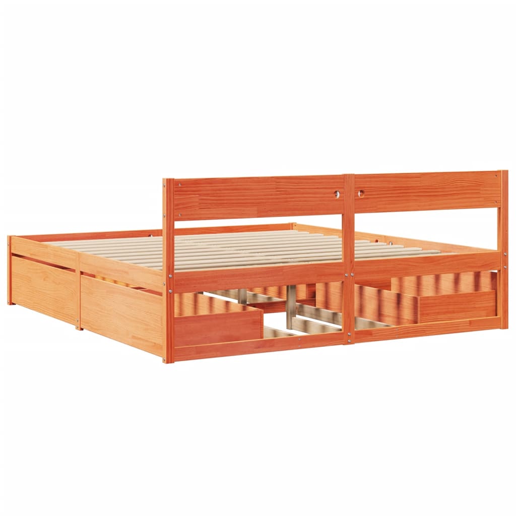 Cadre de lit sans matelas cire marron 200x200cm bois pin massif - XIOS