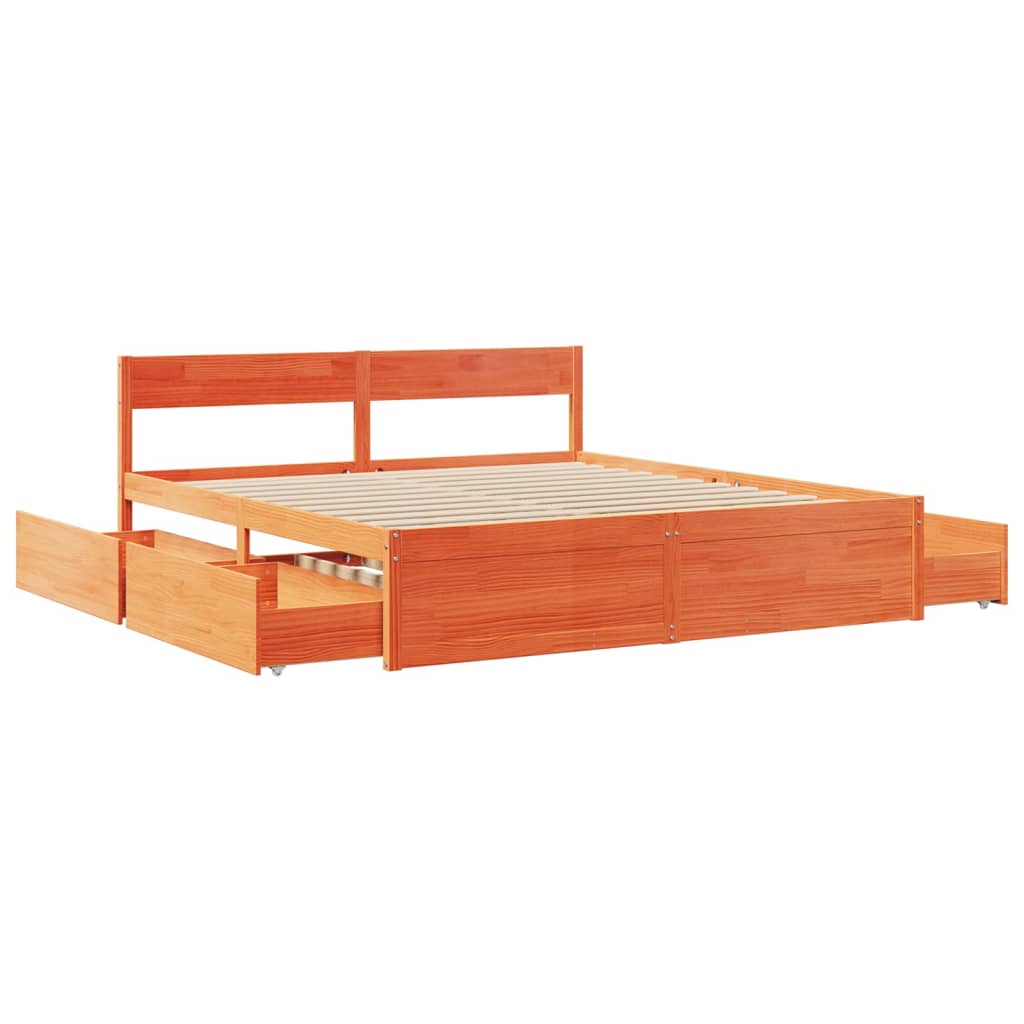 Cadre de lit sans matelas cire marron 200x200cm bois pin massif - XIOS