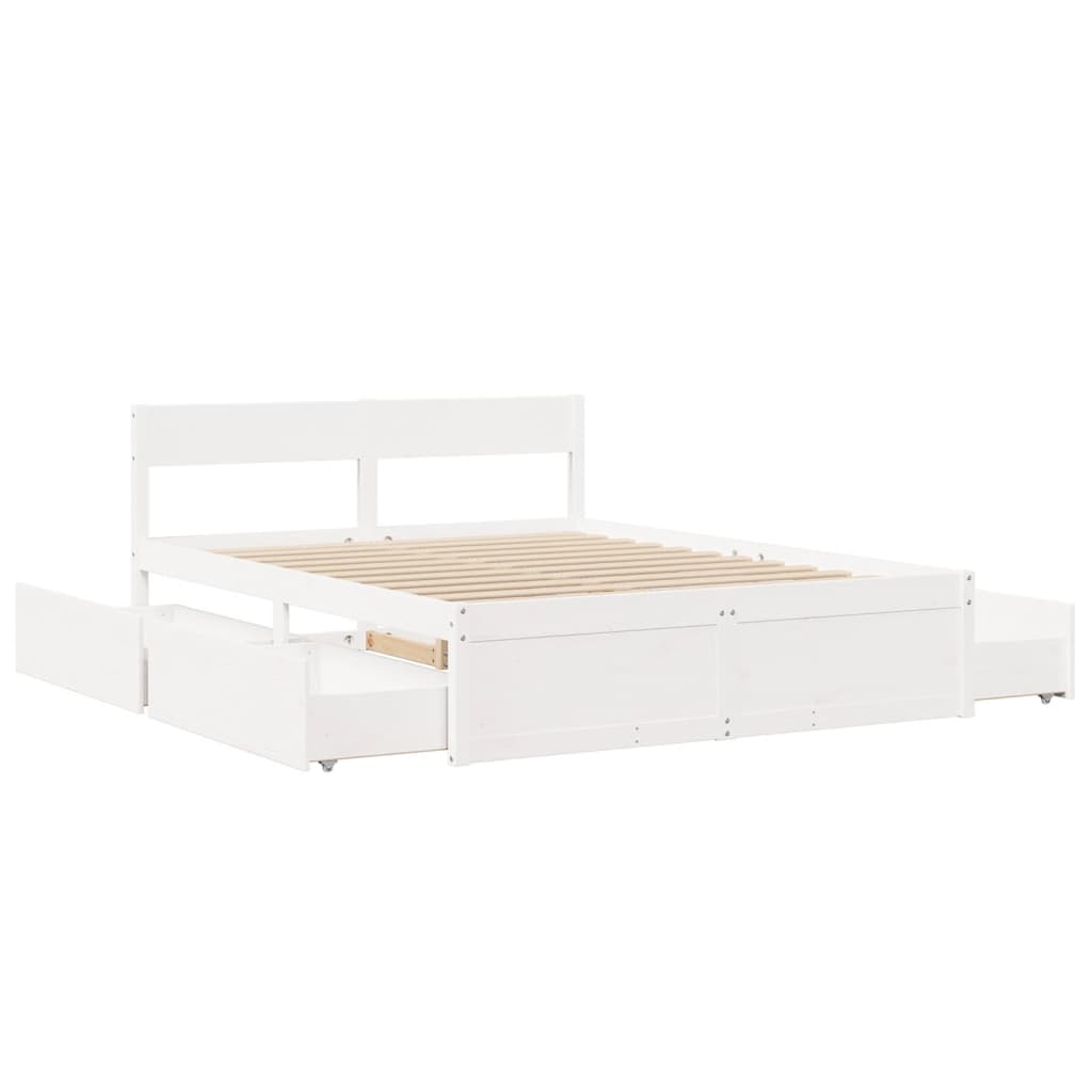 Cadre de lit sans matelas blanc 150x200 cm bois de pin massif - XIOS