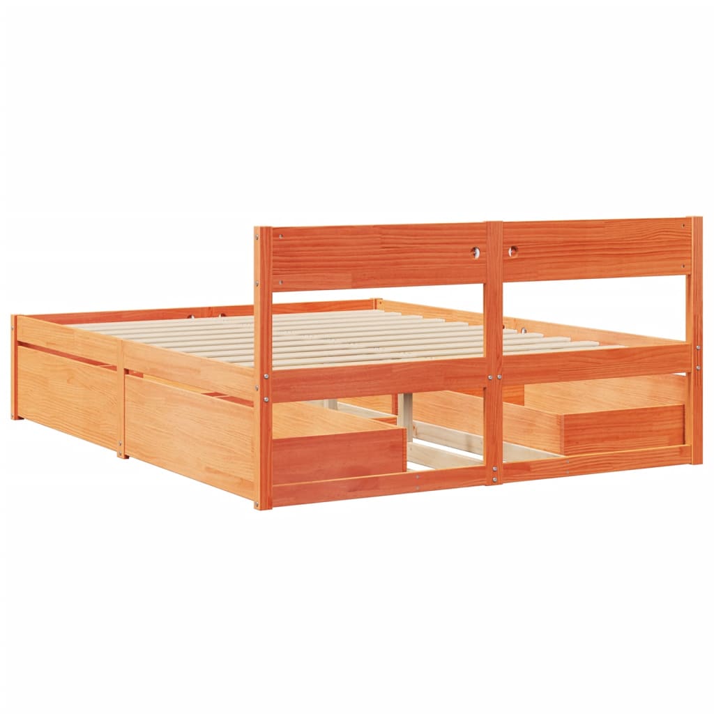 Cadre de lit sans matelas cire marron 150x200cm bois pin massif - XIOS
