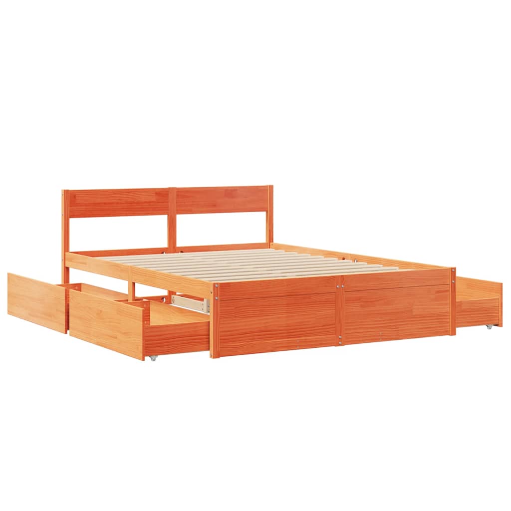 Cadre de lit sans matelas cire marron 150x200cm bois pin massif - XIOS