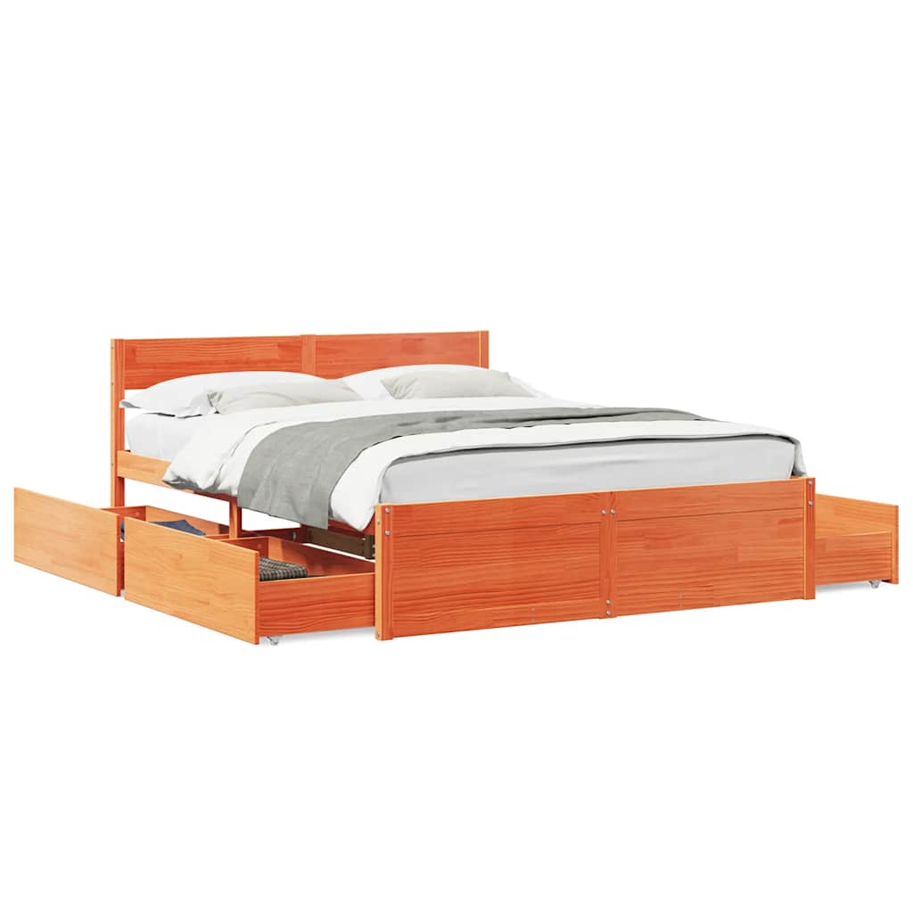 Cadre de lit sans matelas cire marron 140x200cm bois pin massif - XIOS