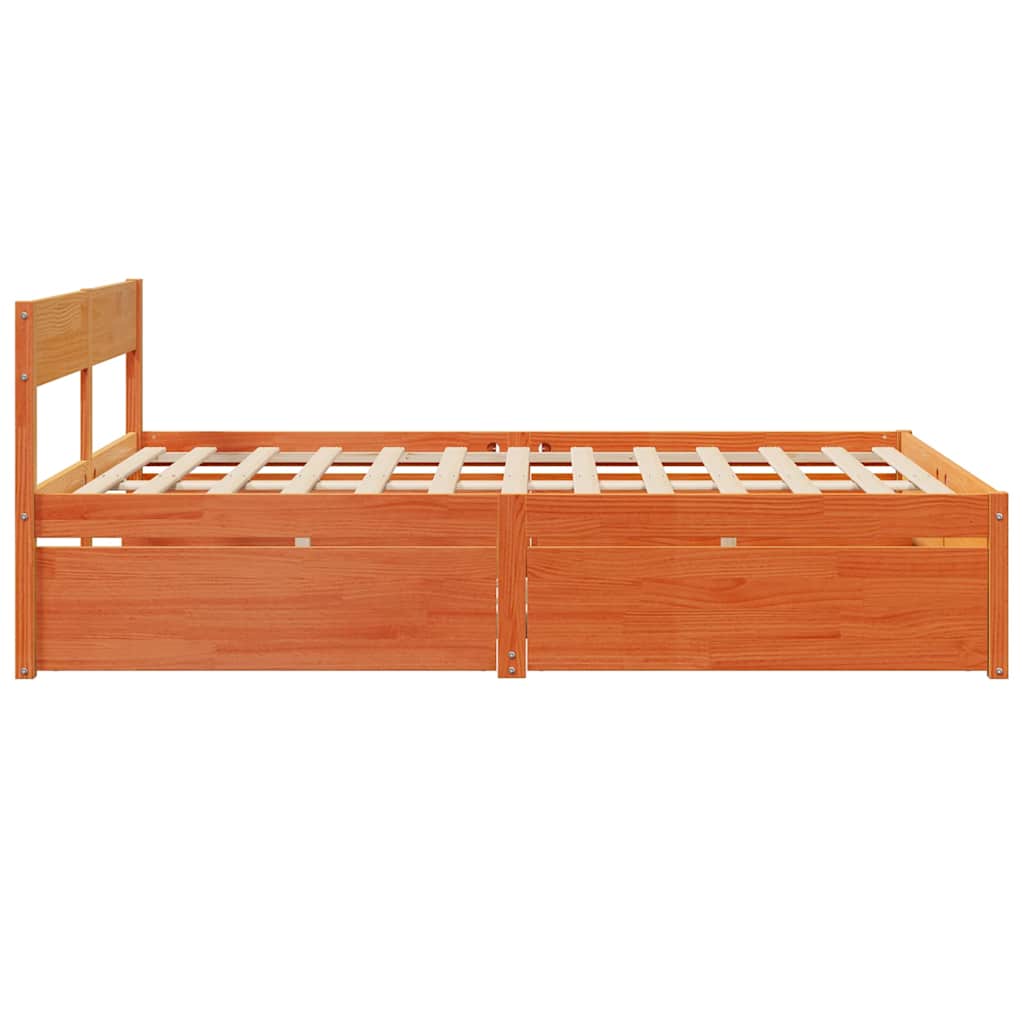 Cadre de lit sans matelas cire marron 140x200cm bois pin massif - XIOS