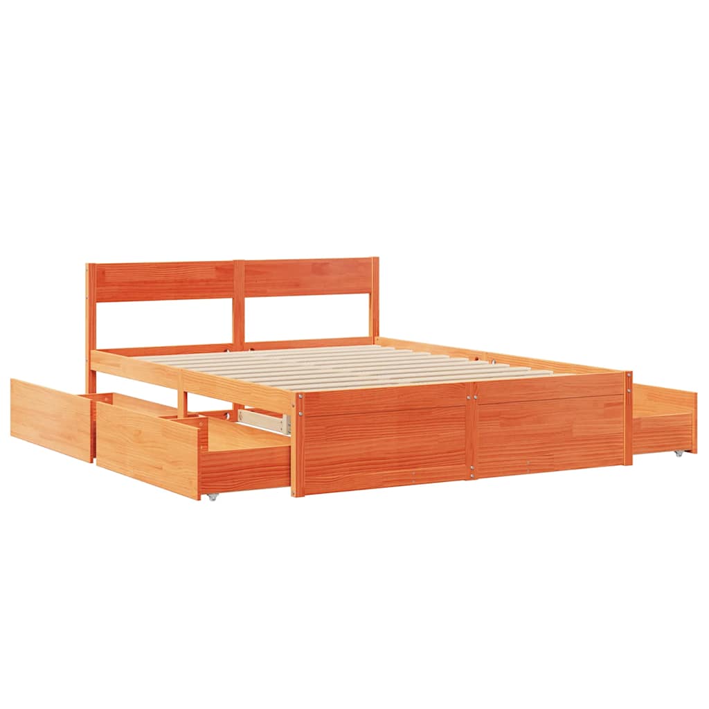 Cadre de lit sans matelas cire marron 140x200cm bois pin massif - XIOS