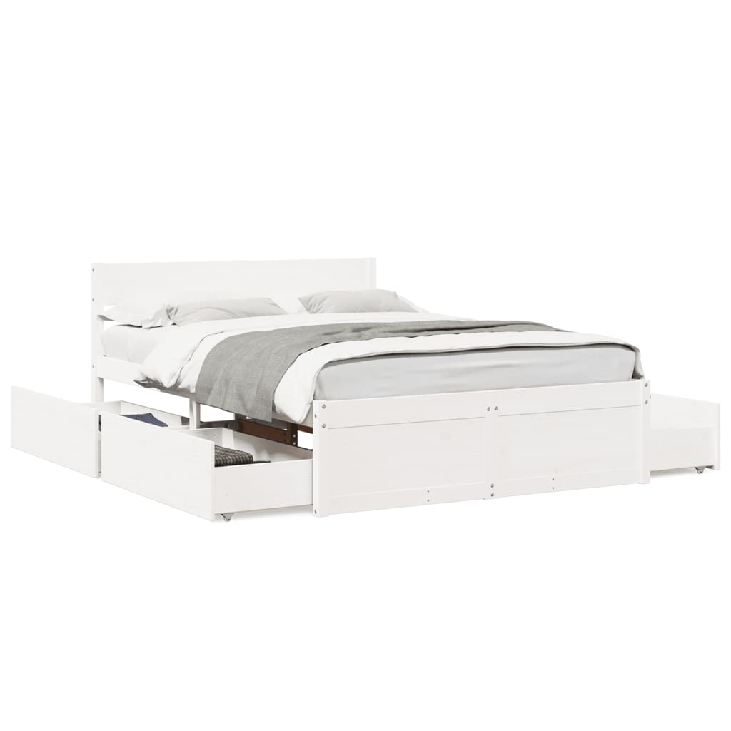 Cadre de lit sans matelas blanc 140x190 cm bois de pin massif - XIOS