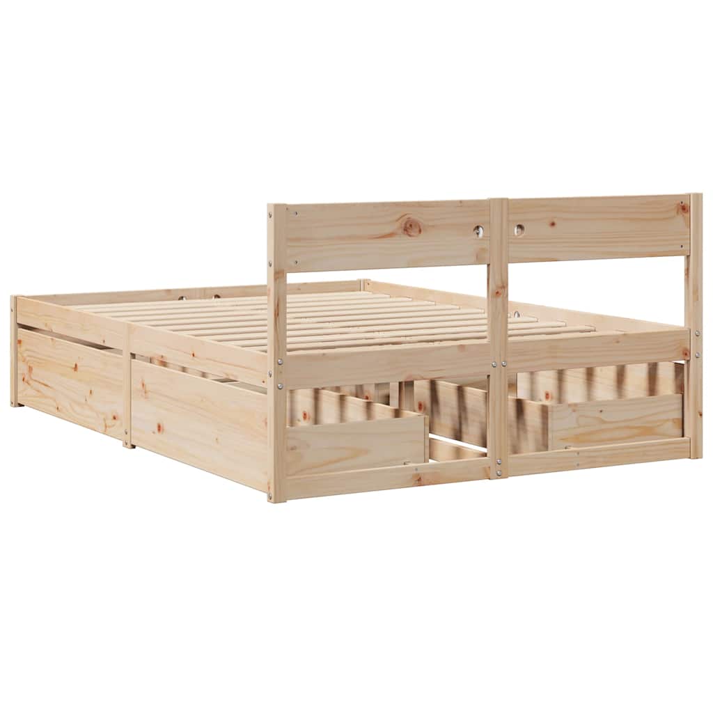 Cadre de lit sans matelas 135x190 cm bois de pin massif - XIOS