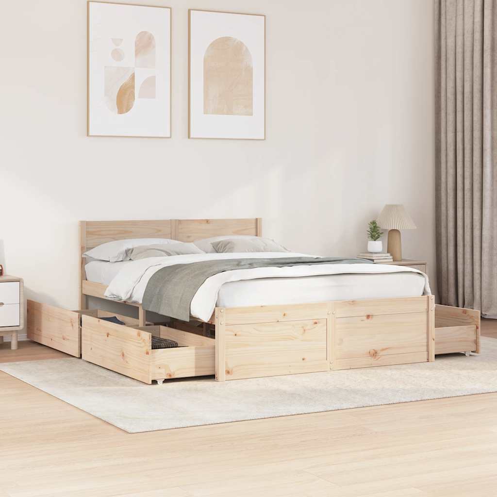 Cadre de lit sans matelas 135x190 cm bois de pin massif - XIOS