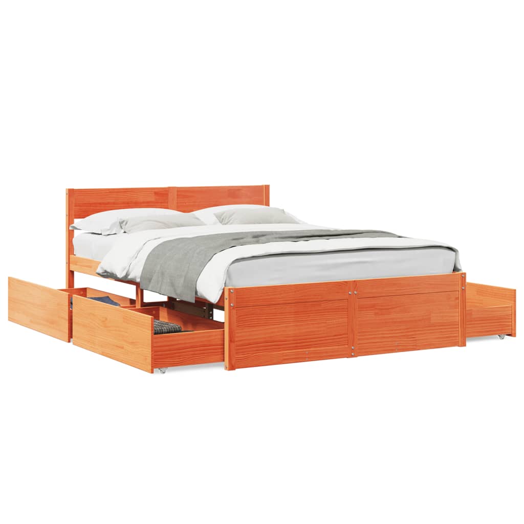 Cadre de lit sans matelas cire marron 135x190cm bois pin massif - XIOS