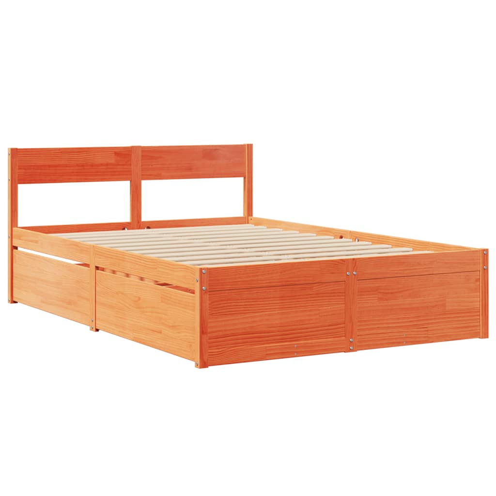 Cadre de lit sans matelas cire marron 135x190cm bois pin massif - XIOS