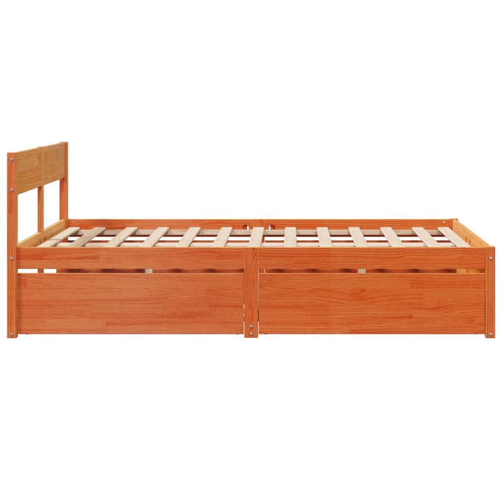Cadre de lit sans matelas cire marron 135x190cm bois pin massif - XIOS