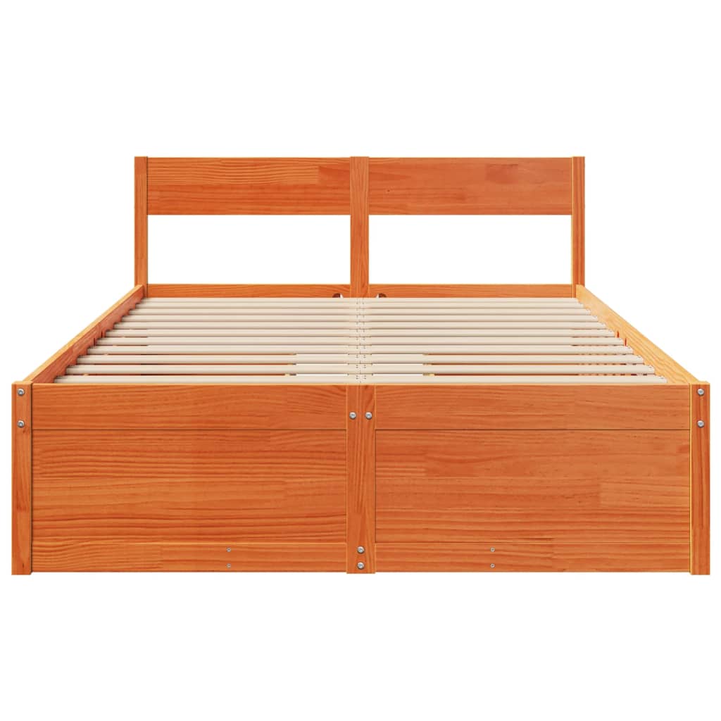 Cadre de lit sans matelas cire marron 120x190cm bois pin massif - XIOS