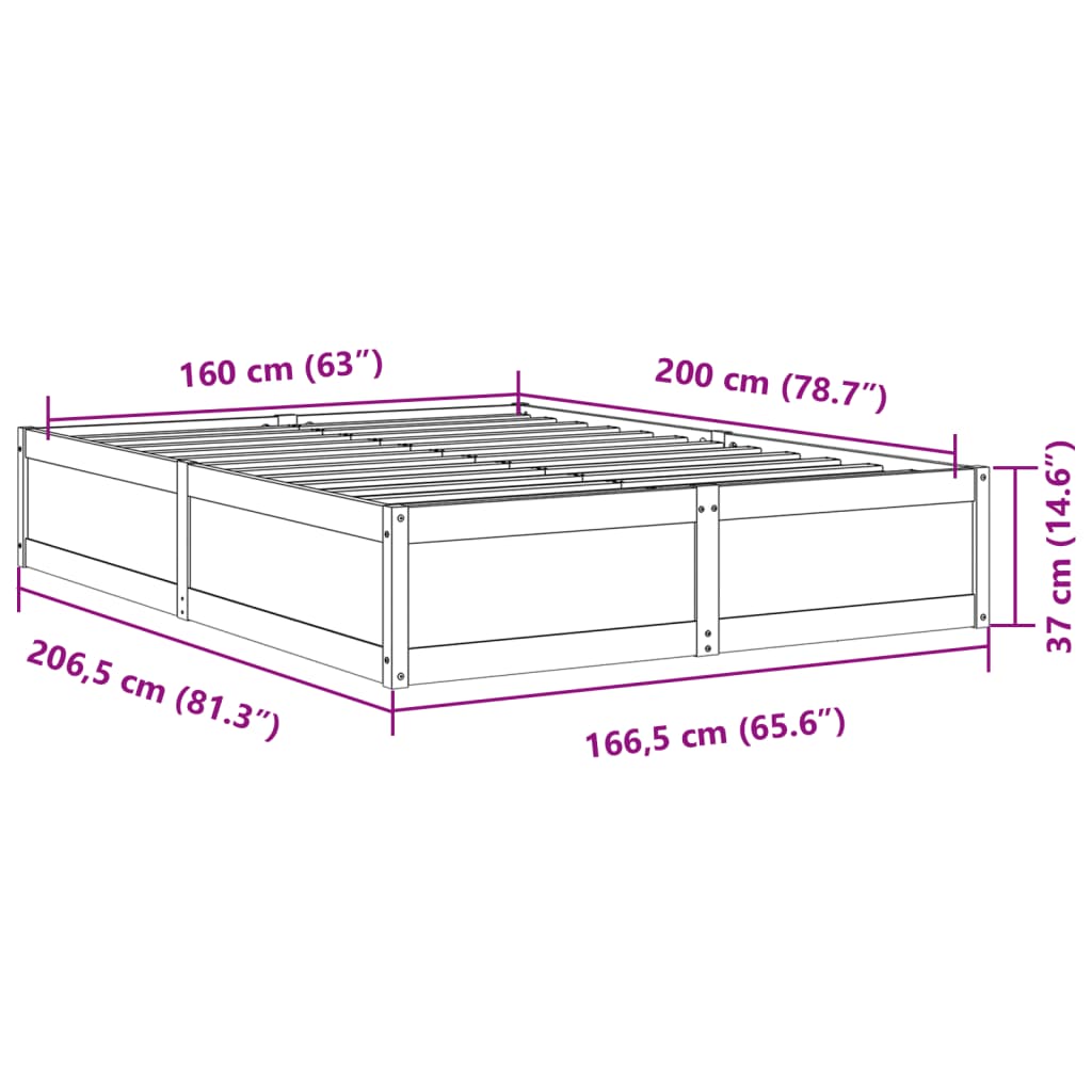 Cadre de lit sans matelas cire marron 160x200cm bois pin massif - XIOS