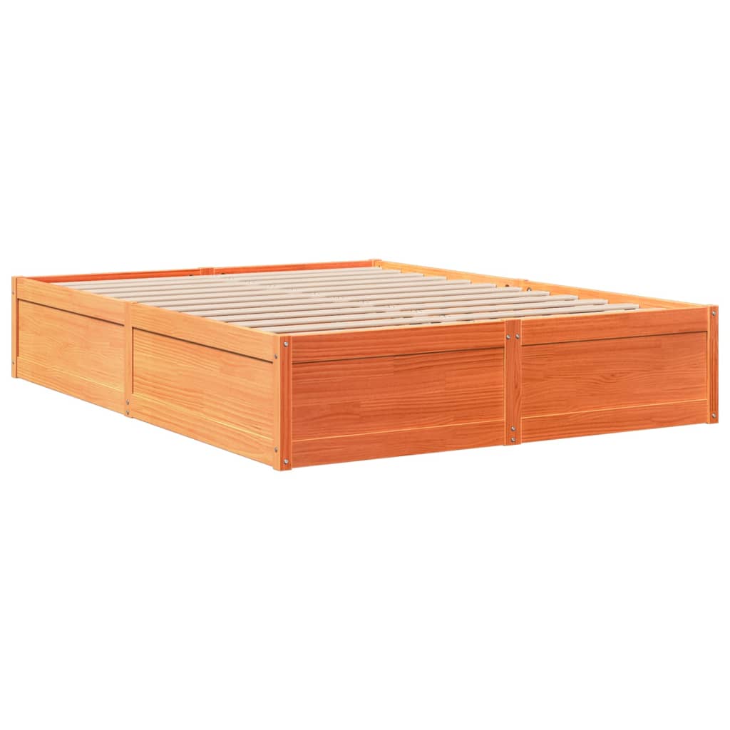 Cadre de lit sans matelas cire marron 150x200cm bois pin massif - XIOS