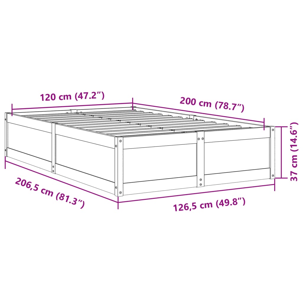 Cadre de lit sans matelas cire marron 120x200cm bois pin massif - XIOS