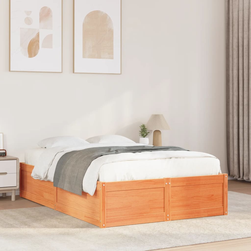 Cadre de lit sans matelas cire marron 120x200cm bois pin massif - XIOS
